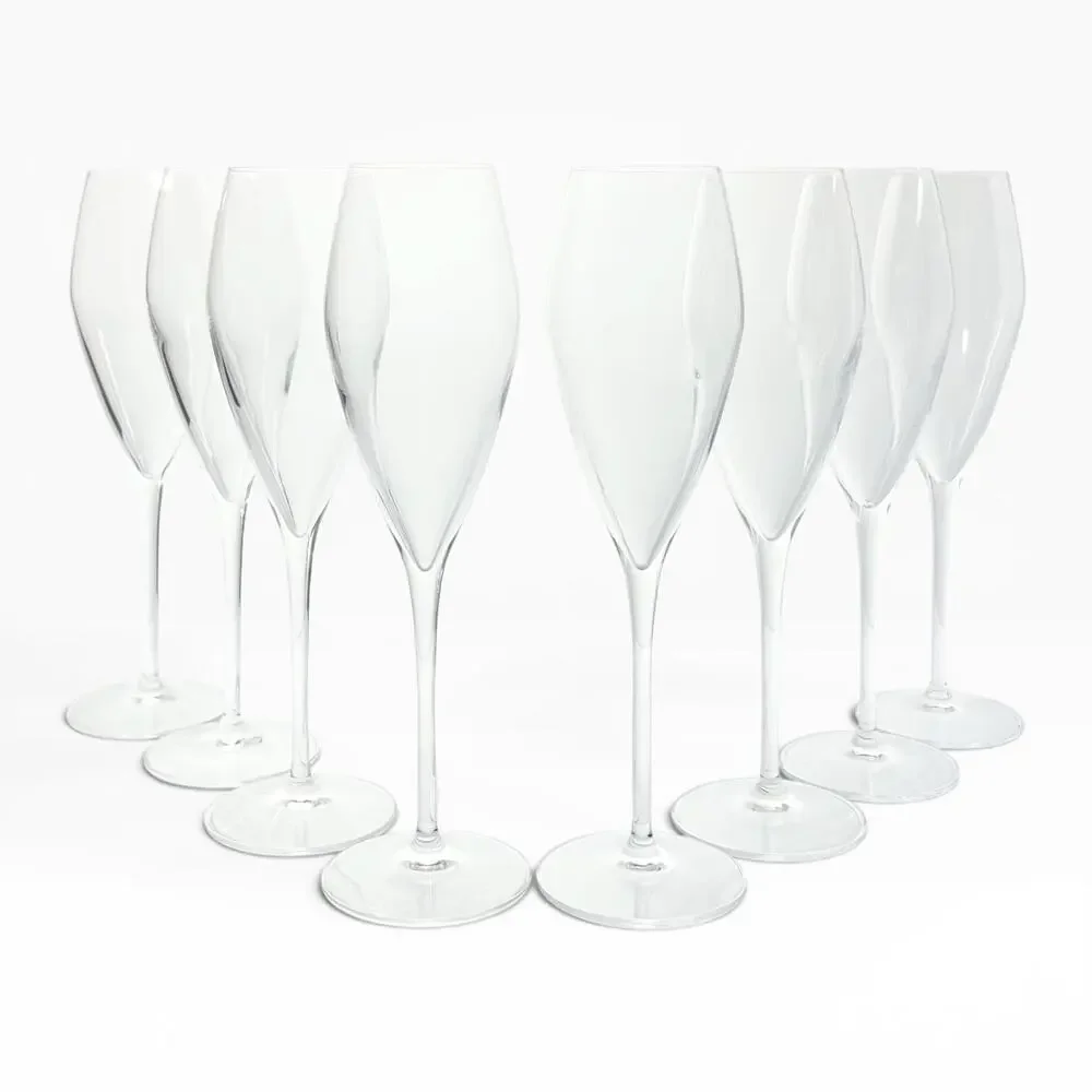 Luigi Bormioli “Atelier” Set of 8 Fluted Champagne Glasses 10” 10oz Signed
